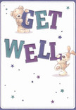 Radiating playful optimism, this get well card features two charming companions-a plush teddy bear and a joyful puppy-emerging as if from the heart of a Kensington floral studio. The bear, snuggled atop the word 'GET,' and the puppy, balancing next to 'WELL,' both seem eager to deliver cheer, their soft, expressive faces embodying gentle encouragement. Indigo and teal hues make the bold letters pop against a creamy white background, while delicate stars in shifting shades of purple and blue sparkle across the card, adding a whimsical, magical air much like the first spring blooms in Kensington Gardens. The lovingly drawn fur and floppy ears feel almost tangible, offering visual comfort akin to the embrace of a heartfelt, hand-delivered bouquet. As a local florist, I see in every brushstroke the careful attention needed to bring solace to someone recovering-much like arranging fresh flowers to brighten a home on Notting Hill Gate. This card is more than a message; it feels like a warm presence, tenderly wishing comfort and kindness to someone in need within our vibrant Kensington community.